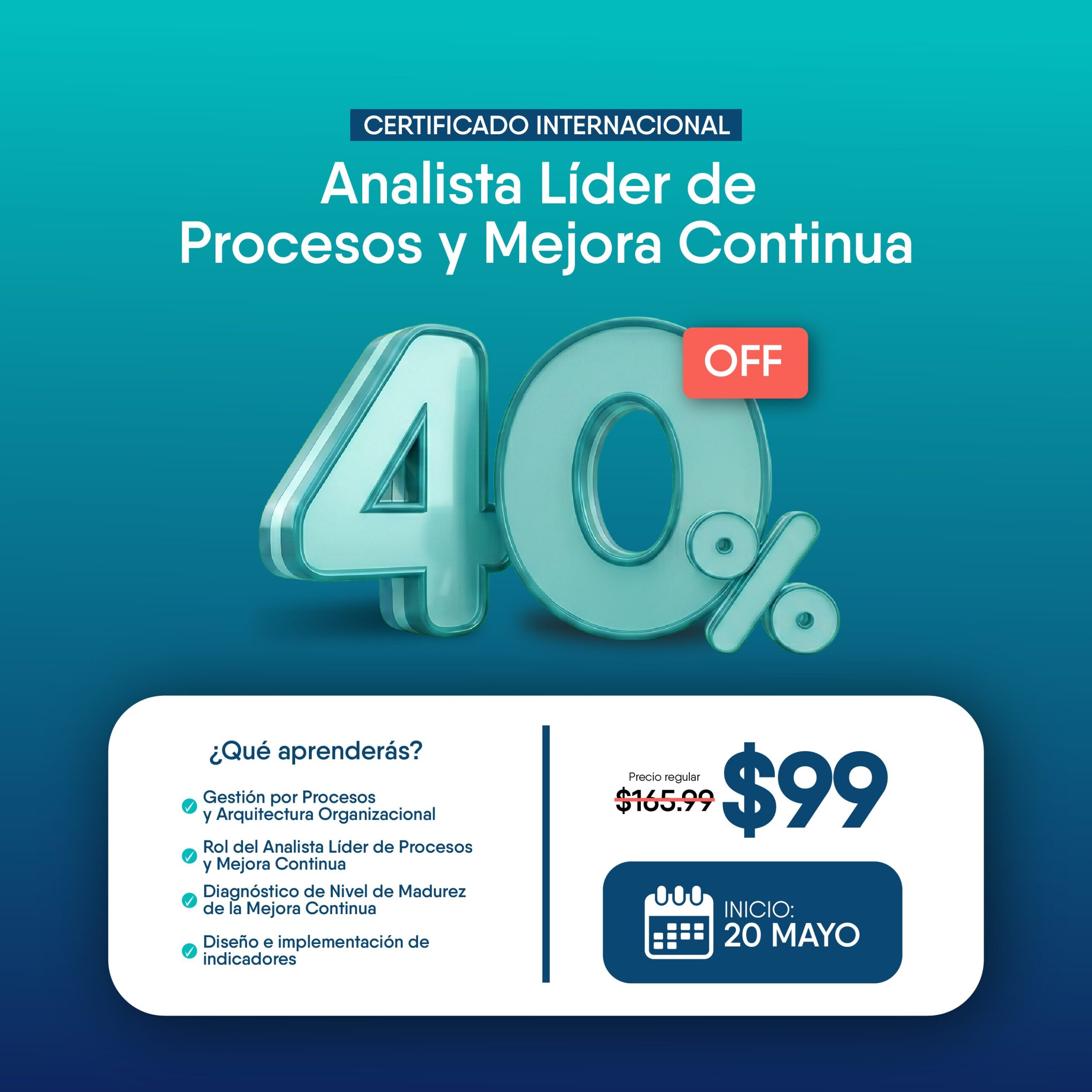 1x1 40%- precio 169.99 Curso Auditor Líder ISO 37301
